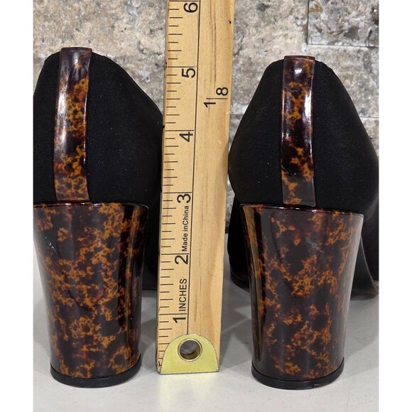 Stuart Weitzman Suede Leather Pumps Tortoise Shell Heel Black Spain Women's 8AA - Picture 13 of 13